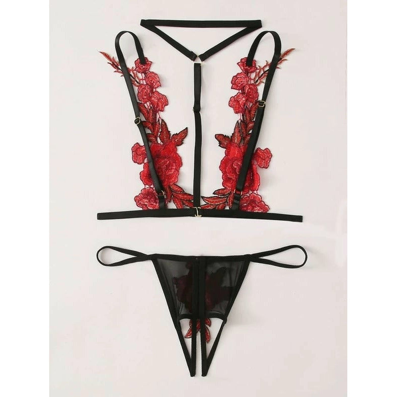 Rose Print 2 Piece Lingerie Set