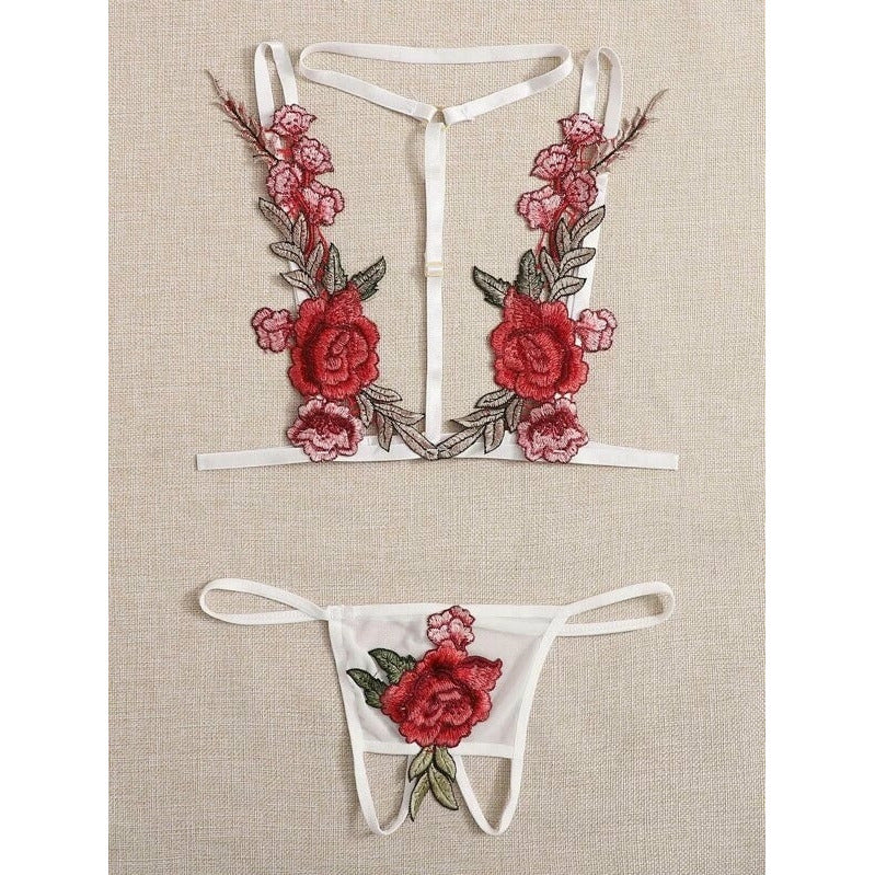 Rose Print 2 Piece Lingerie Set